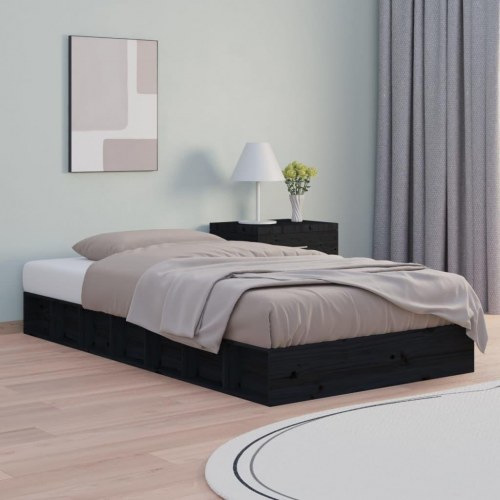 Sengeramme i massivt fyrretræ - 135 × 190 cm, sort