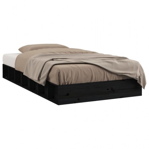Sengeramme i massivt fyrretræ - 135 × 190 cm, sort