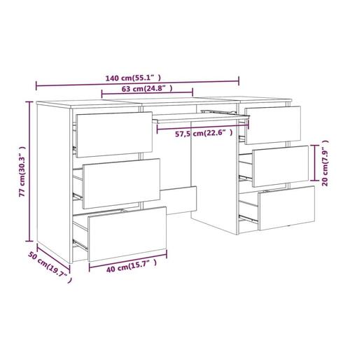 Skrivebord 140x50x77 cm konstrueret træ brun egetræsfarve