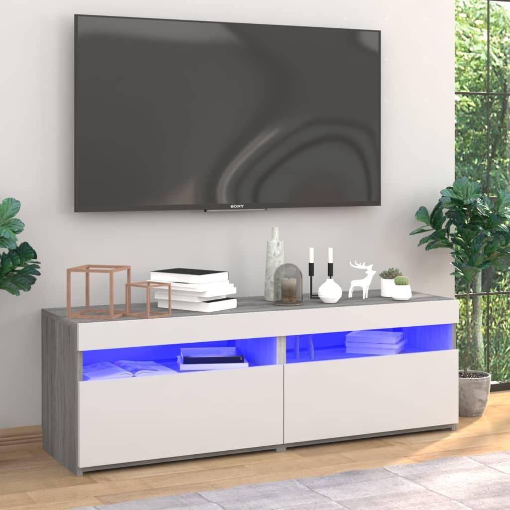 Tv-borde med LED-lys 2 stk. 60x35x40 cm grå sonoma-eg