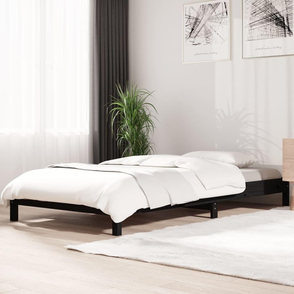 Stabelbar seng 75×190 cm massivt fyrretræ sort