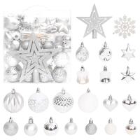 Julekugler 70 dele sølvfarvet og hvid