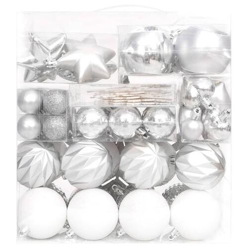 Julekugler 70 dele sølvfarvet og hvid
