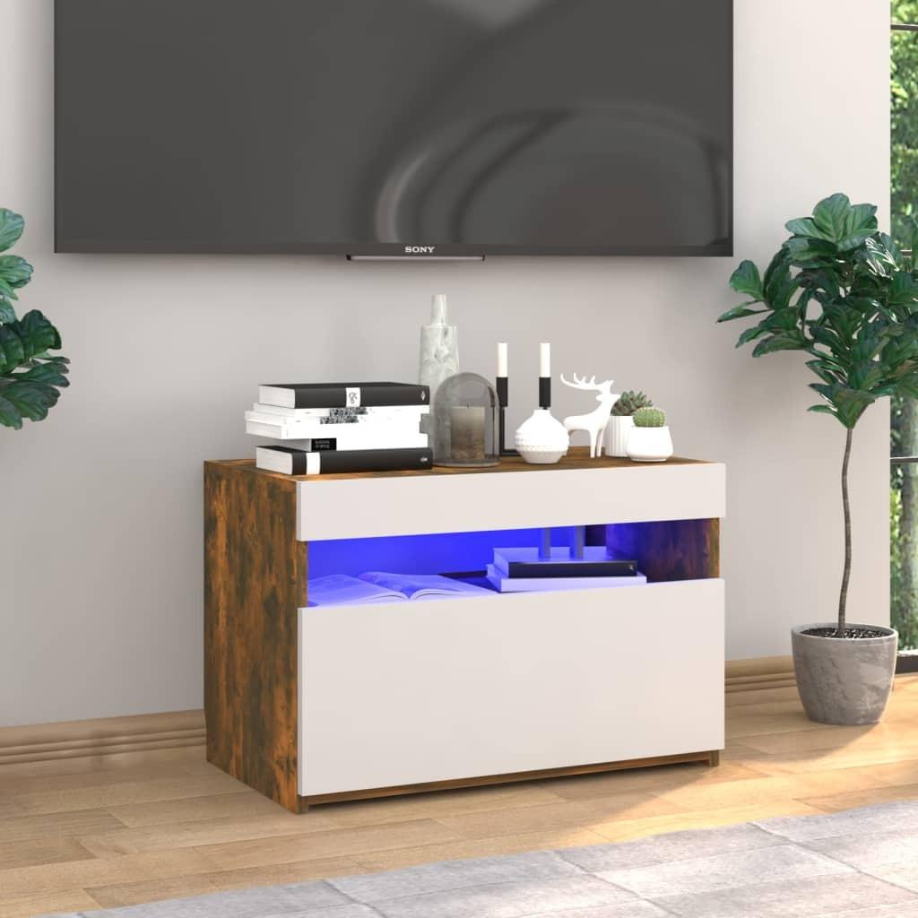 Tv-bord med LED-lys 60x35x40 cm røget eg