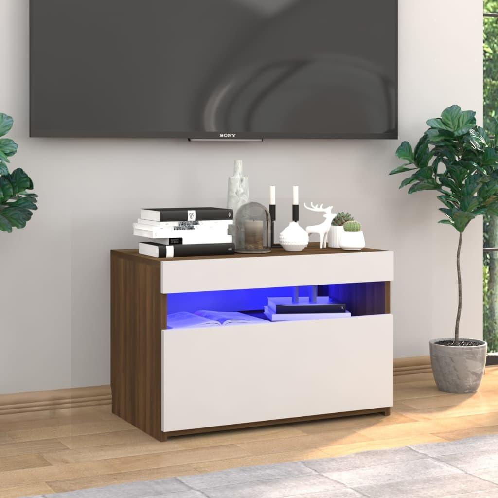Tv-bord med LED-lys 60x35x40 cm brun eg