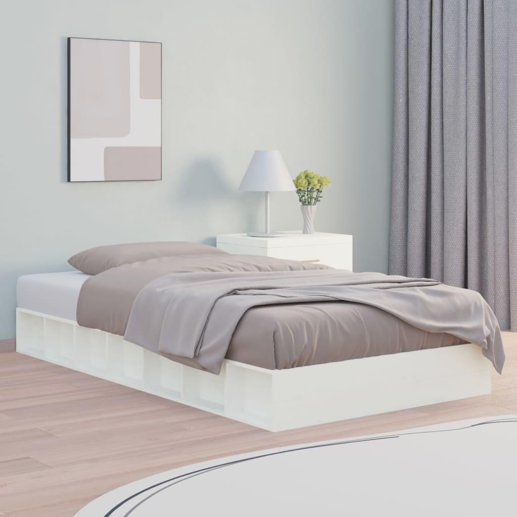 Sengeramme 90×200 cm i massivt fyrretræ - hvid platformsseng billede