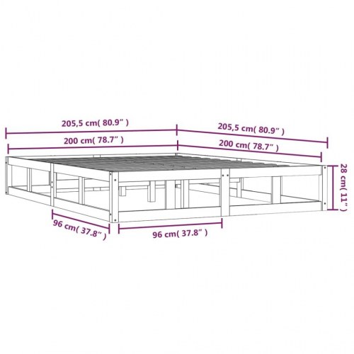 Sengeramme 200 x 200 cm i massivt fyrretræ - sort