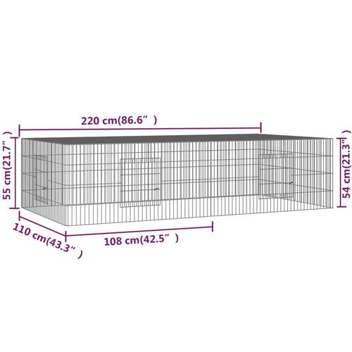 2-panels kaninbur 220x110x55 cm galvaniseret jern