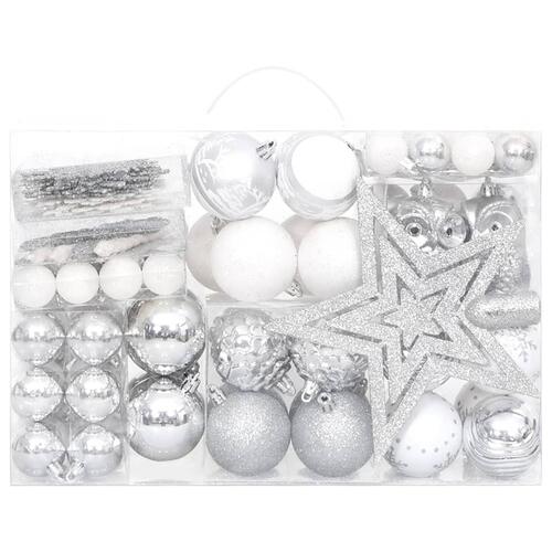 Julekugler 108 dele sølvfarvet og hvid