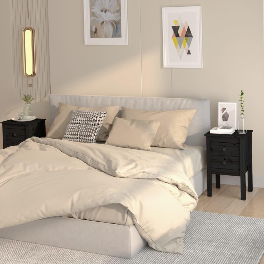 Sengeborde 2 stk. 40x35x61,5 cm massivt fyrretræ sort billede