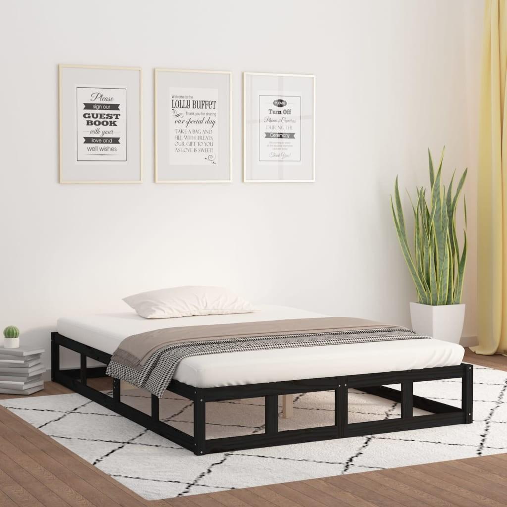 Sengeramme 140x200 cm massivt træ sort