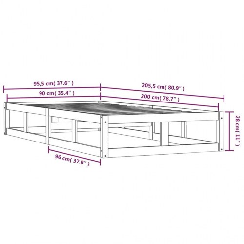 Sengeramme 90×200 cm i massivt fyrretræ - hvid