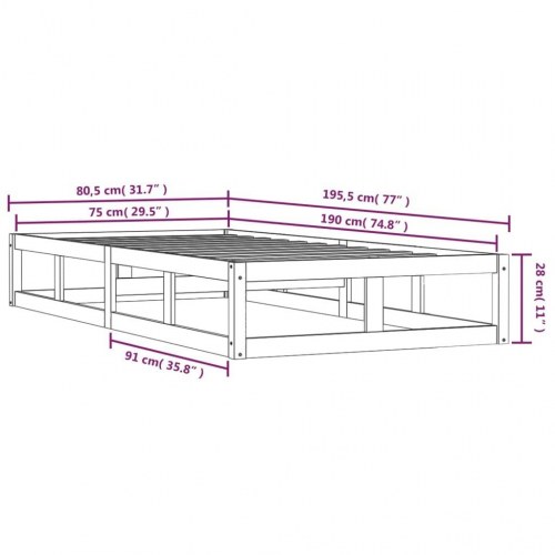 Sengeramme 75×190 cm - Small Single i massivt fyrretræ, hvid