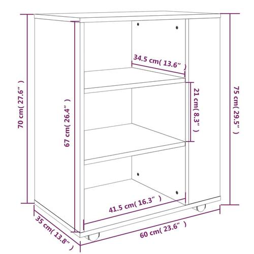 Skab med hjul 60x35x75 cm konstrueret træ røget egetræ