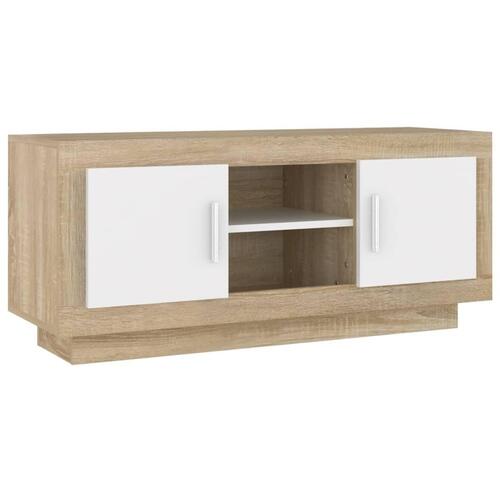 Tv-bord 102x35x45 cm konstrueret træ hvid og egetræsfarvet
