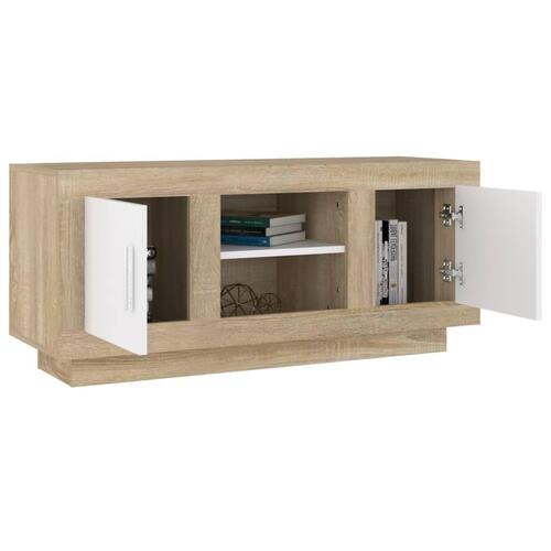Tv-bord 102x35x45 cm konstrueret træ hvid og egetræsfarvet