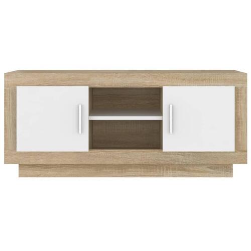 Tv-bord 102x35x45 cm konstrueret træ hvid og egetræsfarvet