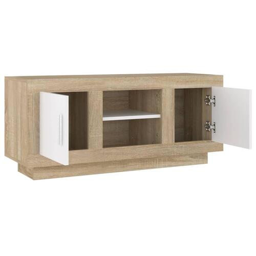 Tv-bord 102x35x45 cm konstrueret træ hvid og egetræsfarvet