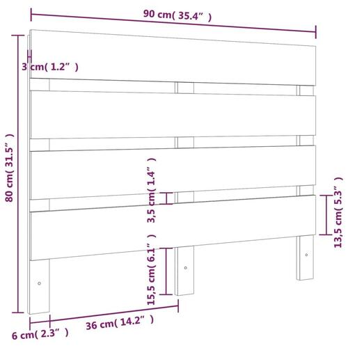 Sengegavl 90x3x80 cm massivt fyrretræ