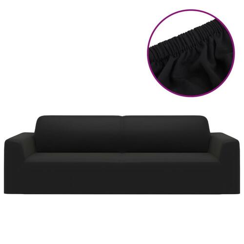 Elastisk 3-personers sofabetræk polyesterjersey sort
