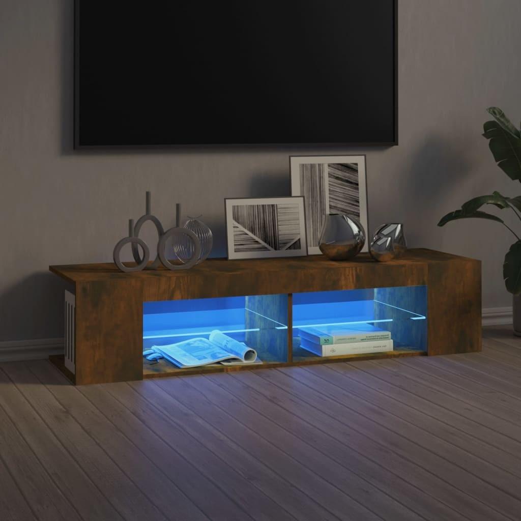 Tv-bord med LED-lys 135x39x30 cm røget eg