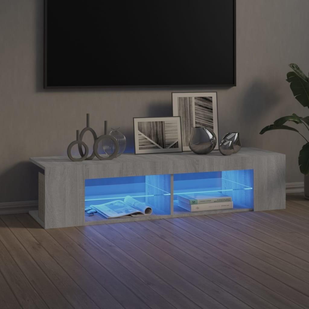 Tv-bord med LED-lys 135x39x30 cm grå sonoma-eg