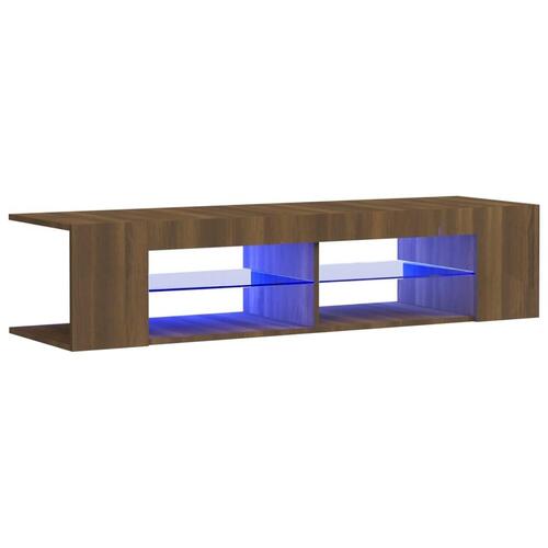 Tv-bord med LED-lys 135x39x30 cm brun eg