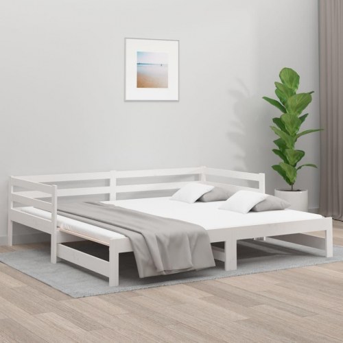 Udtræksseng/daybed i massivt fyrretræ 90×190 cm - hvid