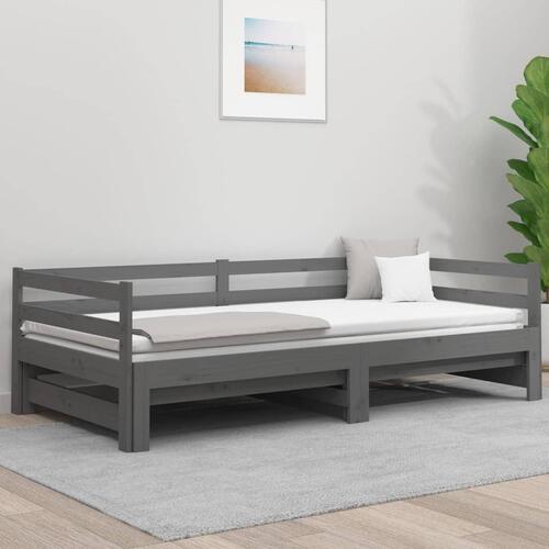 Daybed med udtræk 2x(90x190) cm massivt fyrretræ grå