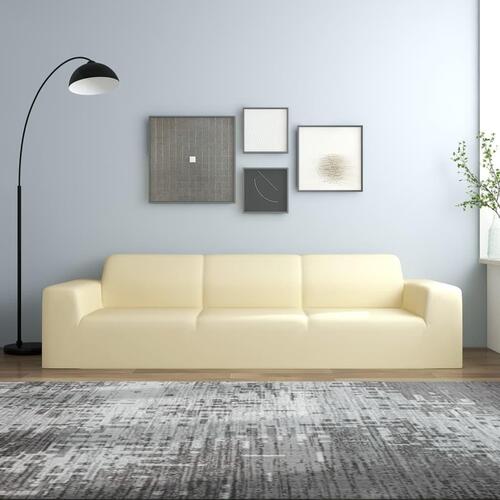 Elastisk 4-personers sofabetræk polyesterjersey cremefarvet