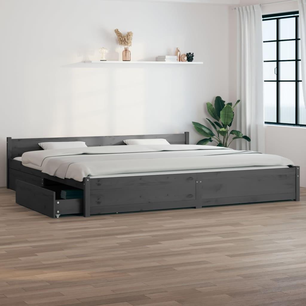 Sengeramme med skuffer 180x200 cm Super King grå