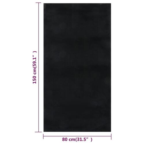 Gulvtæppe 80x150 cm blødt plys skridsikkert og vaskbart sort