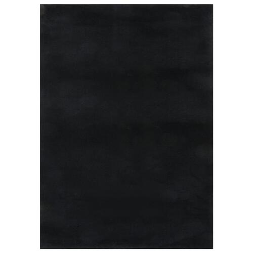 Gulvtæppe 120x170 cm blødt plys skridsikkert og vaskbart sort