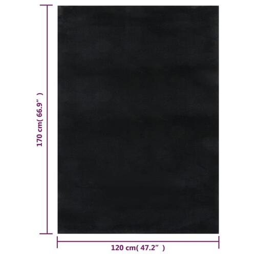 Gulvtæppe 120x170 cm blødt plys skridsikkert og vaskbart sort