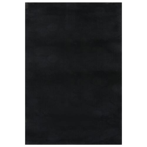 Gulvtæppe 160x230 cm blødt plys skridsikkert og vaskbart sort