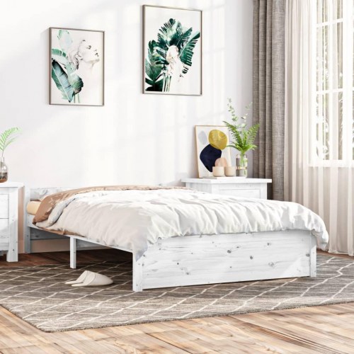Sengeramme 135 x 190 cm - dobbelt i massivt fyrretræ, hvid