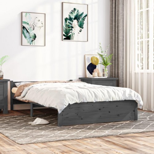 Sengeramme i massivt fyrretræ - 135 × 190 cm Double, grå