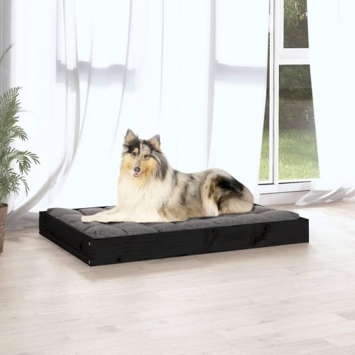 Hundeseng i massivt fyrretræ 91,5 x 64 x 9 cm - sort