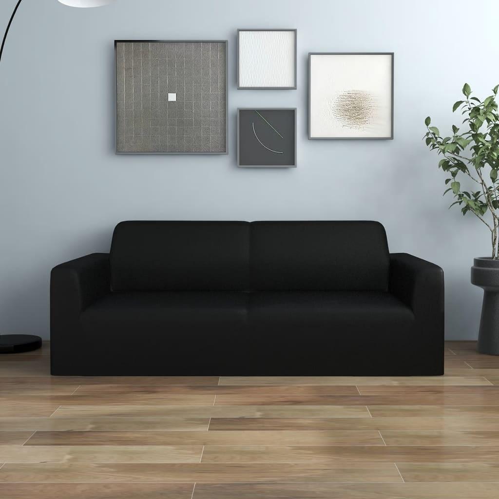 Elastisk 2-personers sofabetræk polyesterjersey sort