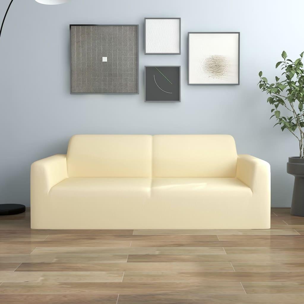 Elastisk 2-personers sofabetræk polyesterjersey cremefarvet