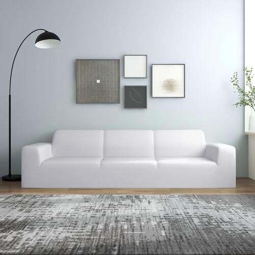 Elastisk 4-personers sofabetræk polyesterjersey hvid