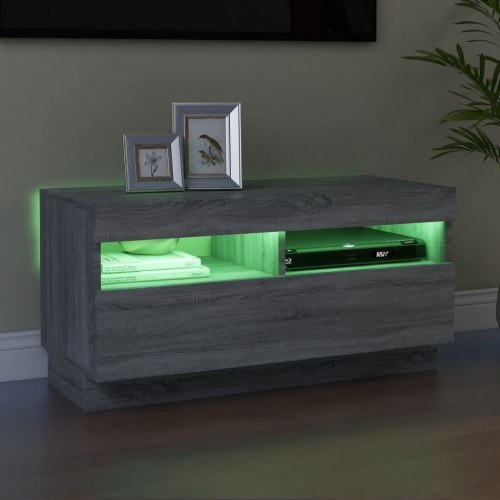 TV-bord med LED-lys 80 x 35 x 40 cm i grå sonoma-eg