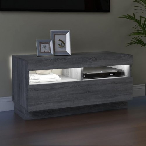 TV-bord med LED-lys 80 x 35 x 40 cm i grå sonoma-eg