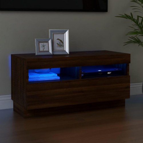 Tv-bord med LED-lys - brun eg 80 × 35 × 40 cm