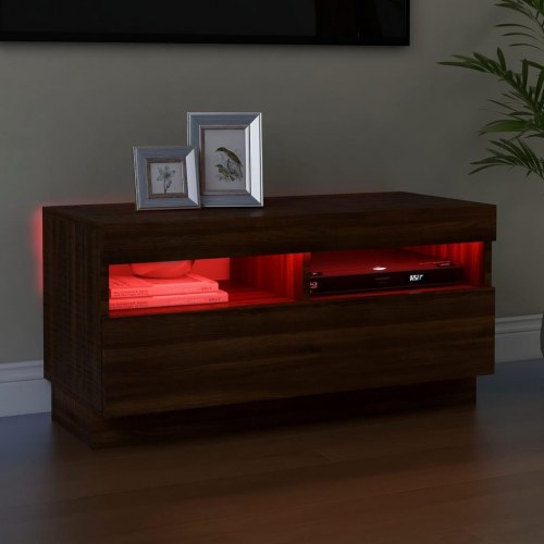Tv-bord med LED-lys - brun eg 80 × 35 × 40 cm