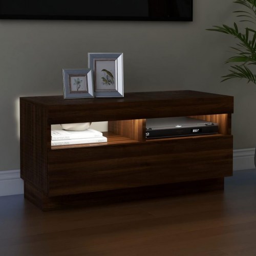 Tv-bord med LED-lys - brun eg 80 × 35 × 40 cm