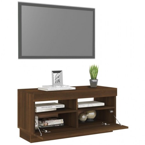 Tv-bord med LED-lys - brun eg 80 × 35 × 40 cm