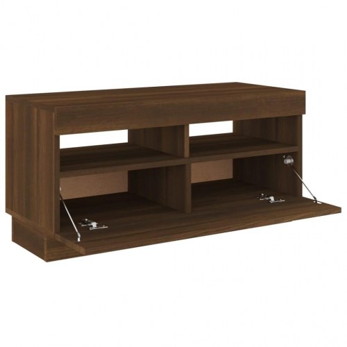 Tv-bord med LED-lys - brun eg 80 × 35 × 40 cm