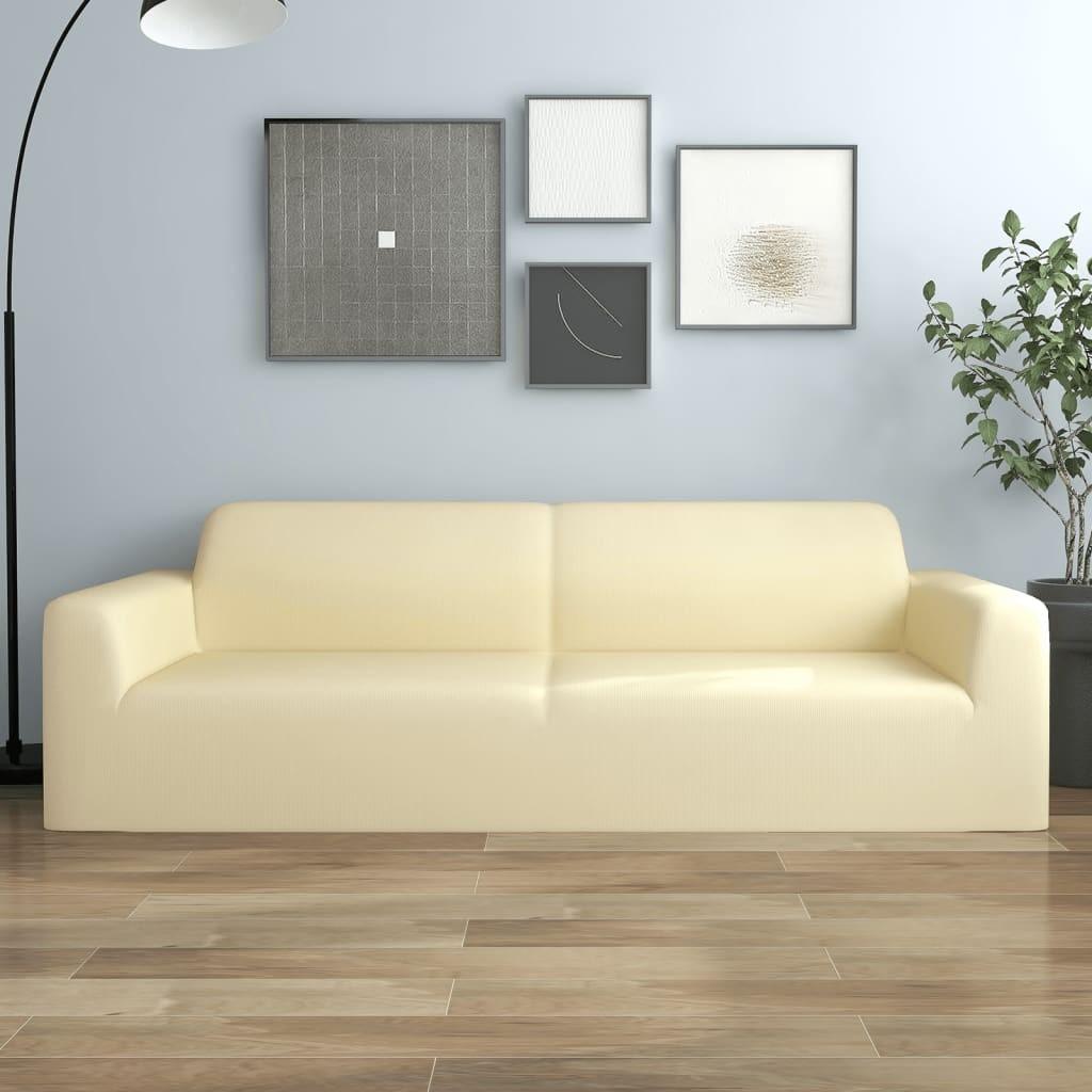 Elastisk 3-personers sofabetræk polyesterjersey cremefarvet