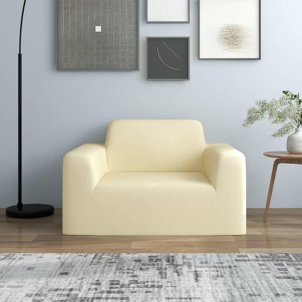 Elastisk sofabetræk polyesterjersey cremefarvet